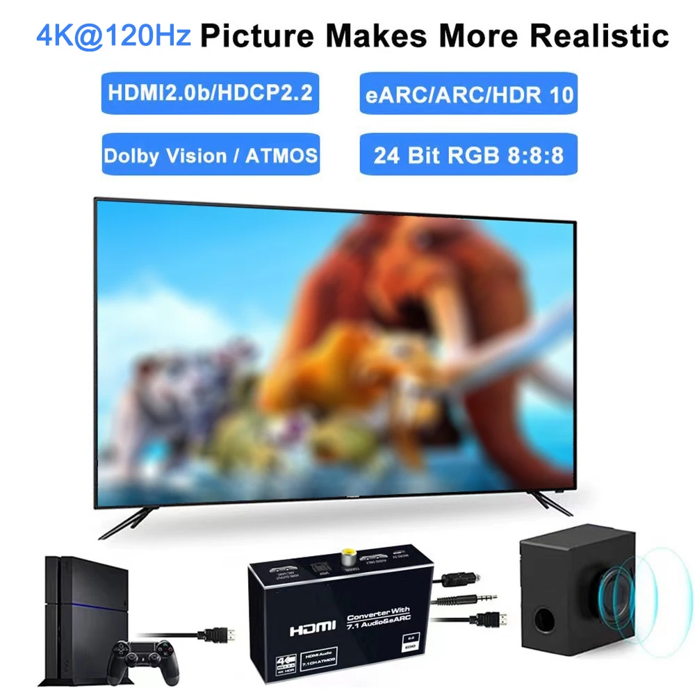 4K 60Hz 120Hz kompatybilny z HDMI przełącznik EARC ekstraktor audio ARC optyczny Toslink kompatybilny z HDMI 2.0 przełącznik zdalny do telewizora