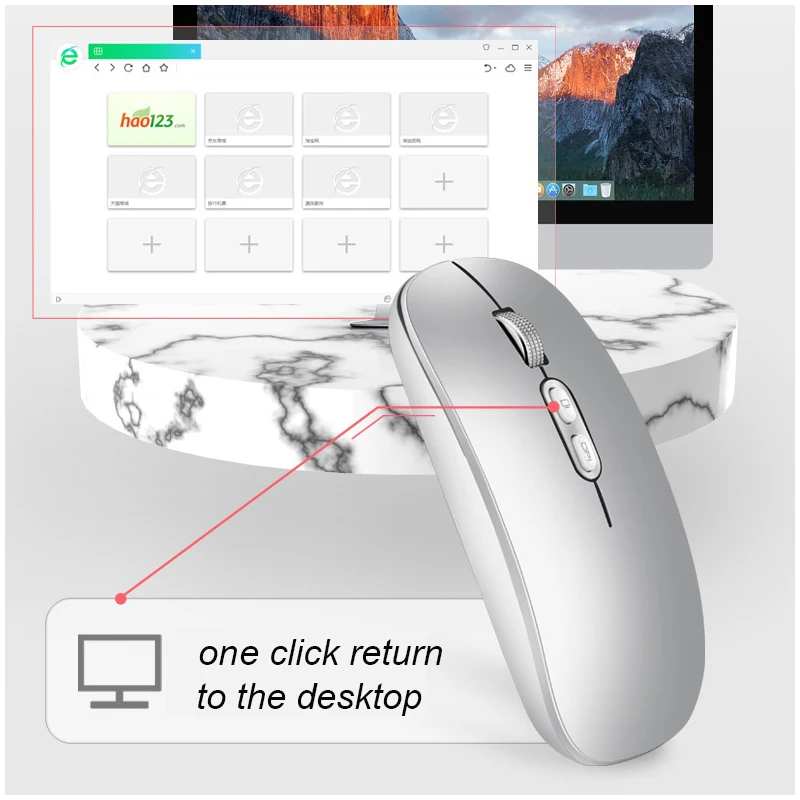 Dual Mode Bluetooth 2.4G Wireless Mouse One-Click Desktop Function Type-C Rechargeable Silent Backlight Mice for Laptop PC New