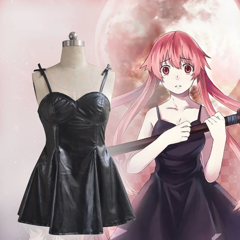 

Anime Future Diary Mirai Nikki COSPLAY Gasai Yuno Party Black Leather Skirt Costumes