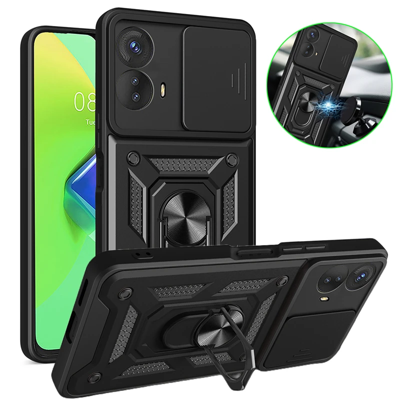 For Motorola Moto G73 5G Case Car Magnetic Ring Holder Phone Cases for Moto G73 5G MotoG73 G 73 Slide Camera Armor Back Cover