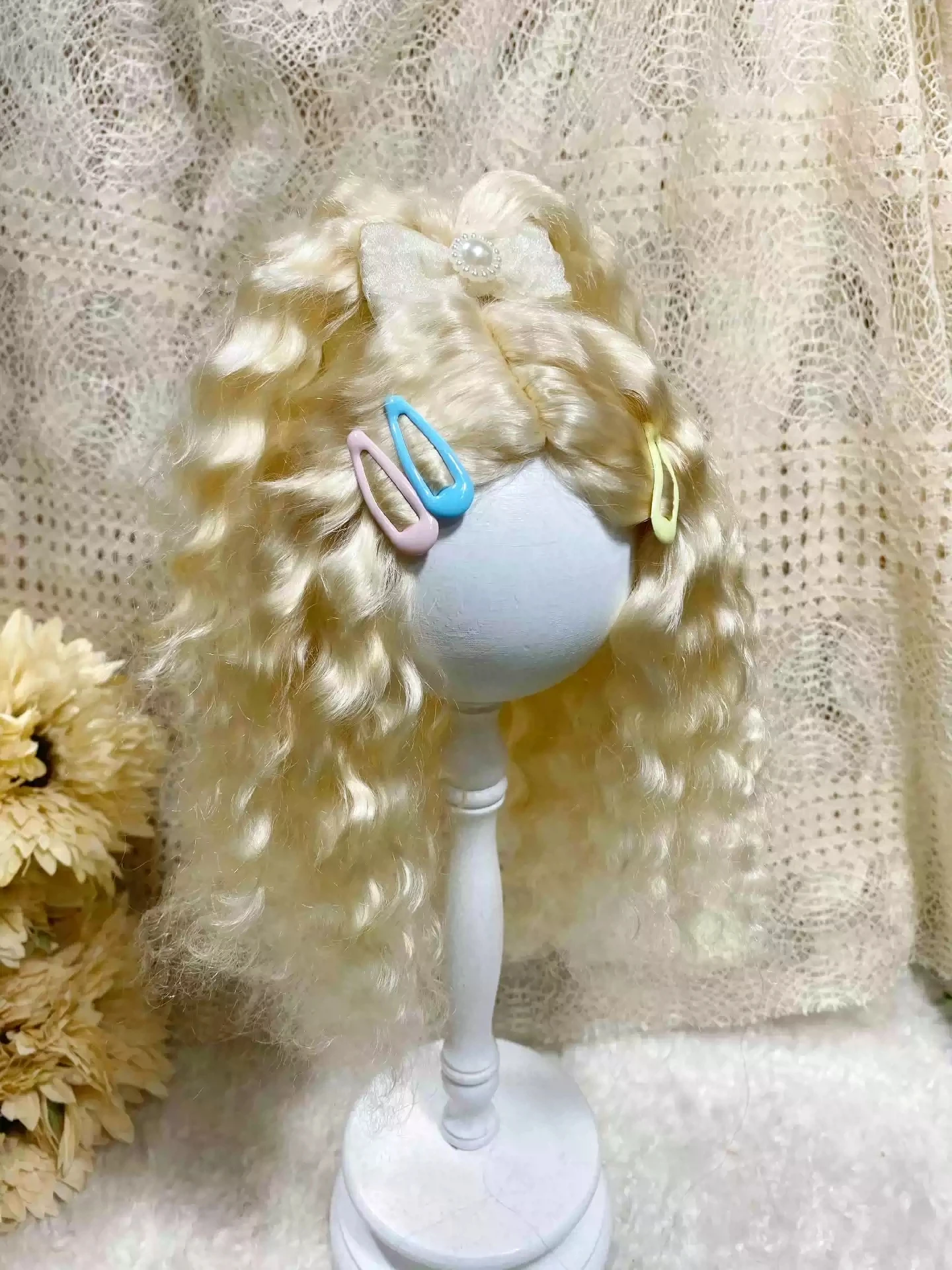 Dula Doll Wigs for Blythe Qbaby Mohair Golden curls 9-10 inch head circumstance