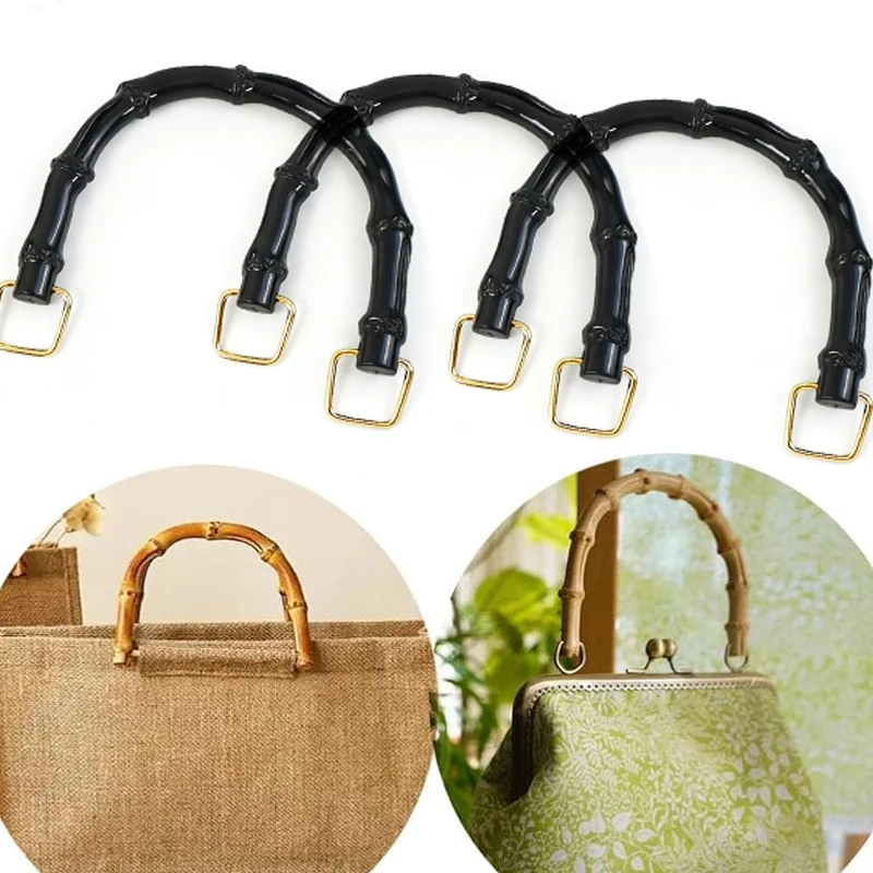 

2/4Pcs Crochet Bag U-Shaped Faux Bamboo Handle Plastic Bags Handles Black for Women Handbags Purse DIY Replacement Accessories