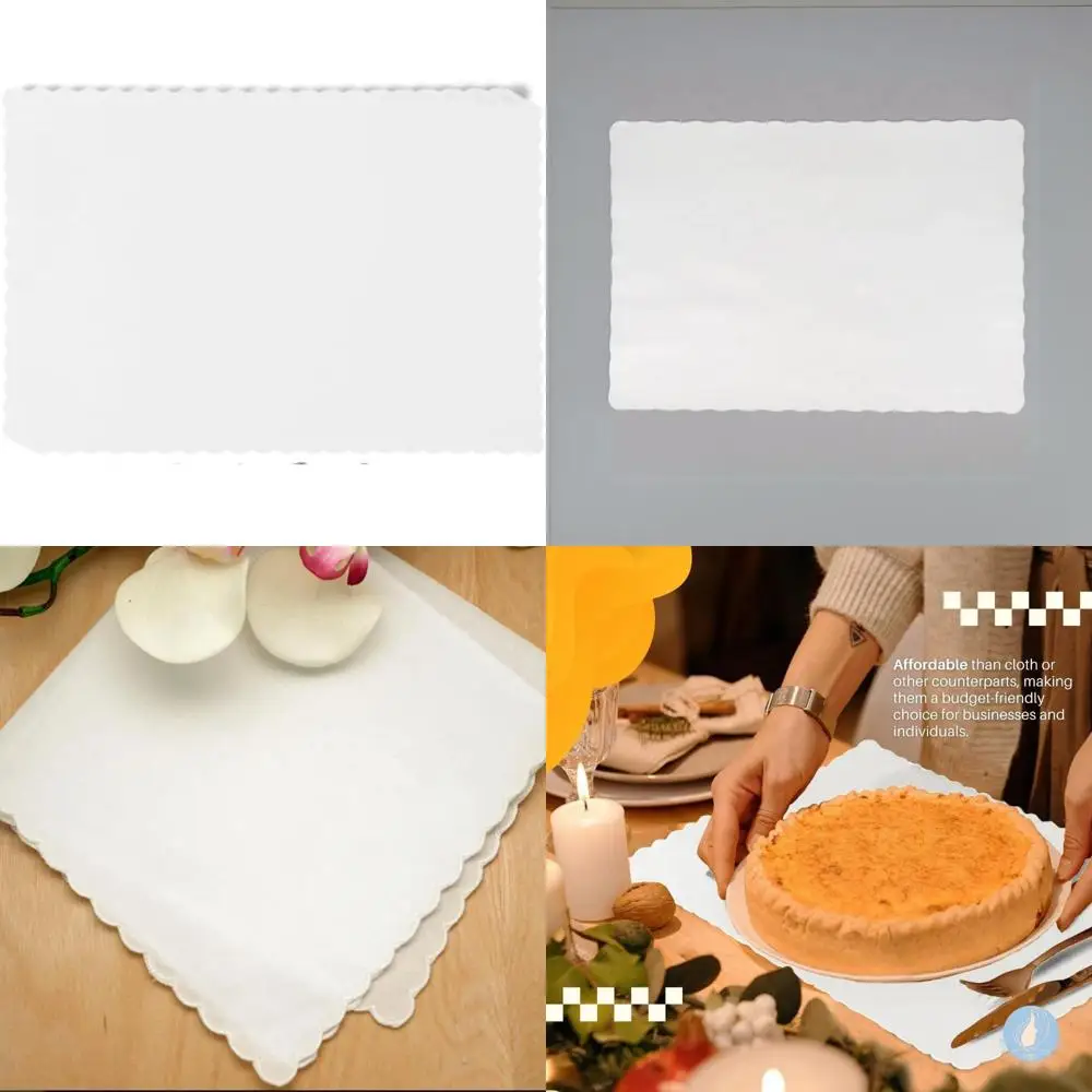 

Disposable Rectangular Placemats Off-White Scalloped Edge - Perfect for Parties, Elegant Dining, and Everyday Use