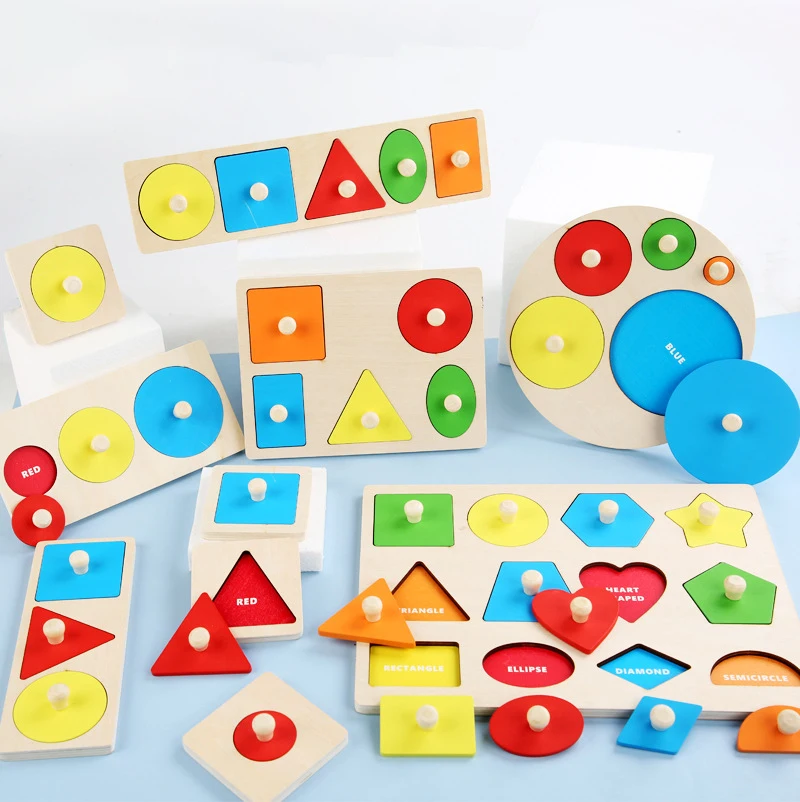 Planche à chevilles de Puzzle géométrique Montessori en bois, jouet sensoriel d'éducation précoce pour les tout-petits, jouets de tri de formes et de couleurs pour bébé