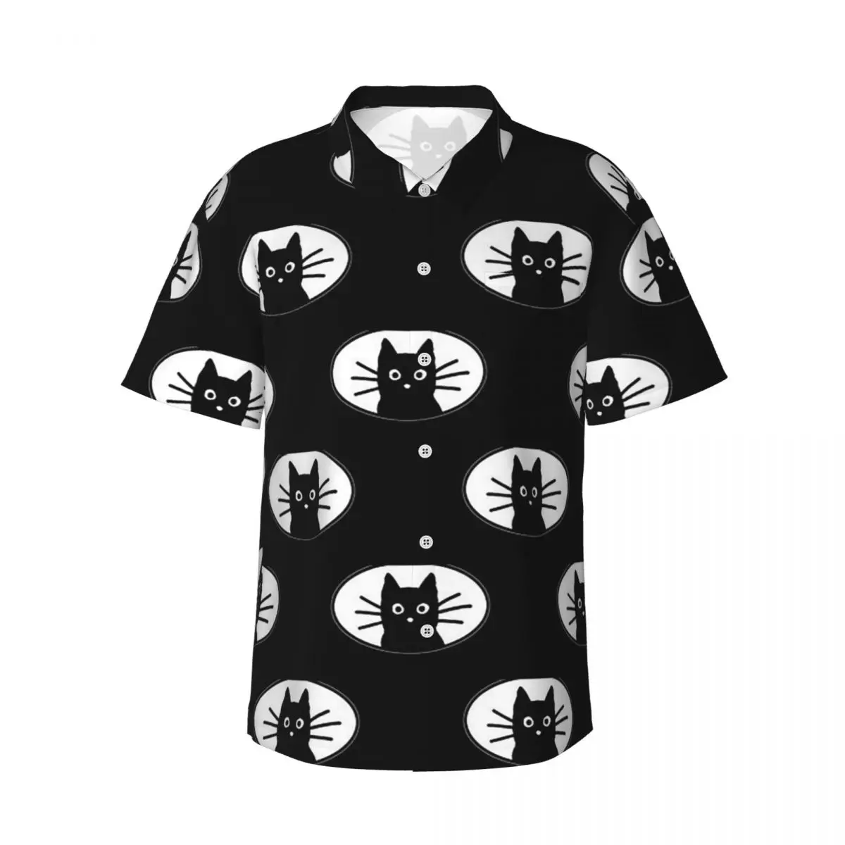 

Black Cat Fac Men's Shirts Hawaiian Short Sleeve Shirt Fashion Lapel Tops for Summer Beach