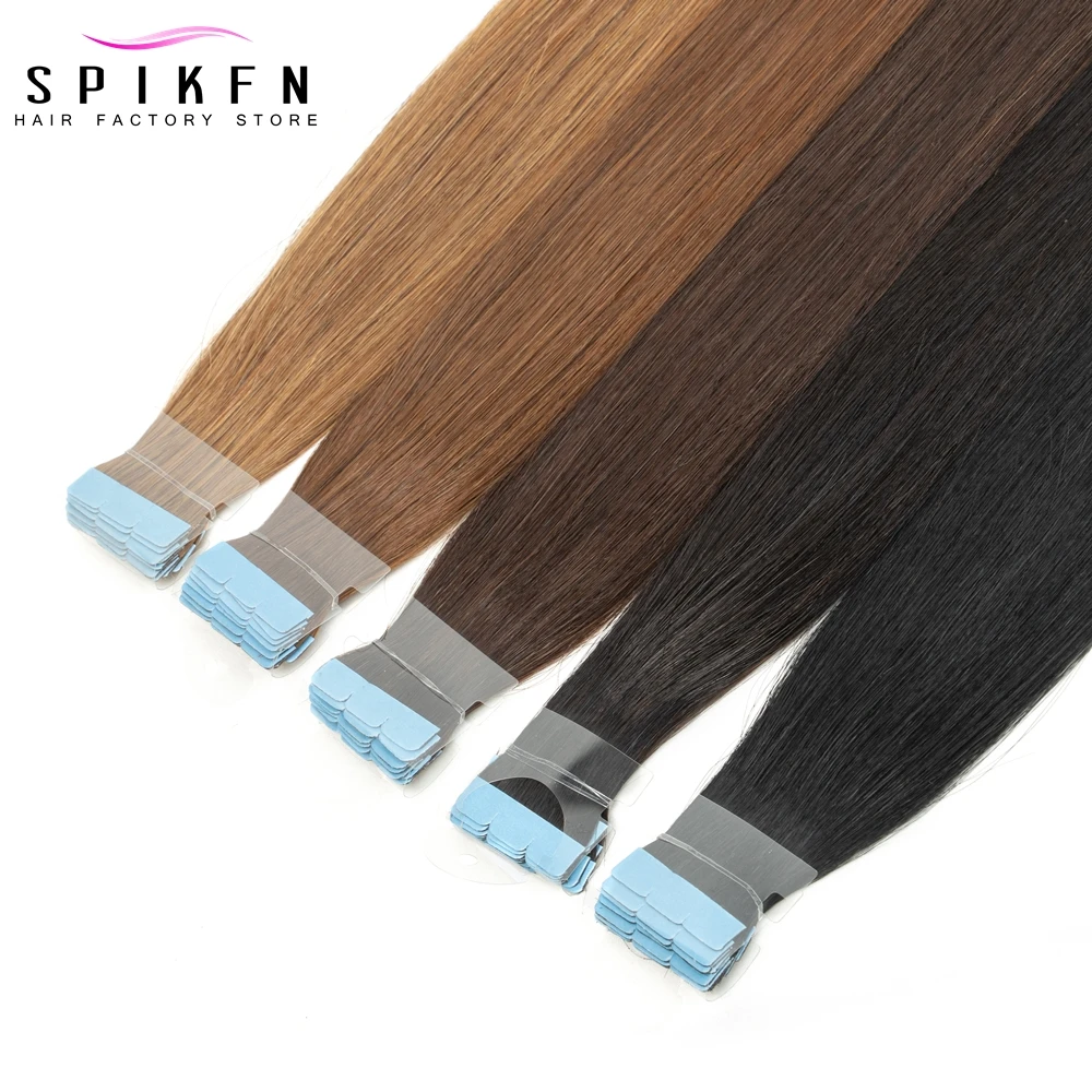 SPIKFN-Mini fita em extensões de cabelo humano, reto, 12-24 em, micro, sem costura, adesivo, pedaços de cabelo, 10pcs, pacote