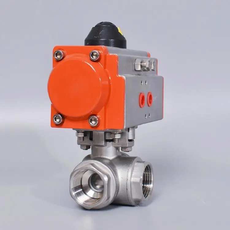 

1-1/2" 304 Stainless steel 3 Way High Platform Pneumatic Ball Valve With Double Acting Cylinder