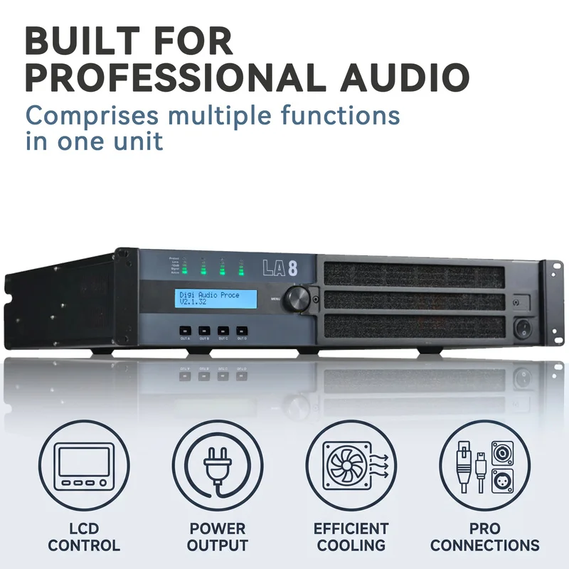 Paulkitson LA8 4‑Channel Professional Power Amplifier DSP LAN Control 4Ω 4×3000W Amp for Large‑Scale Concert Line‑Array Speakers