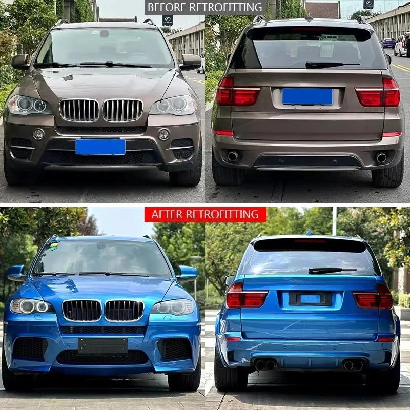 2007-2013 X5 E70 Facelift Body Kit Bolt-On Front Rear Bumper With Fog Light Cut-Out Retrofit Upgrade PartsCar Parts Body Kit