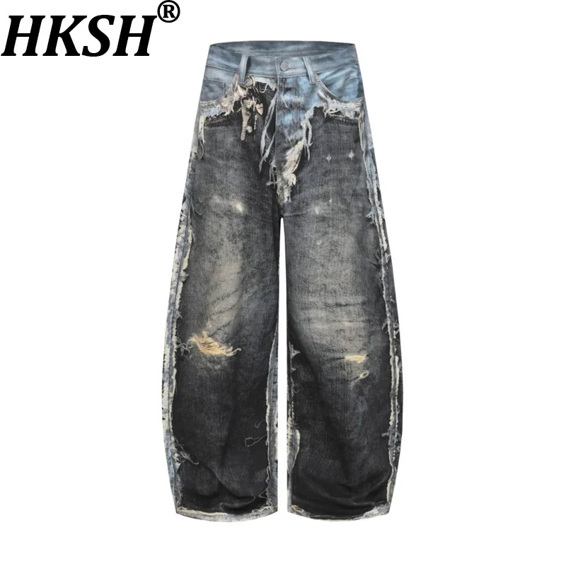 HKSH Autumn New Men Tide Punk Waste Land 3D Digital Print Men Hip-Hop Trend Niche Design Loose Wide-Leg Denim Pants Chic HK17827