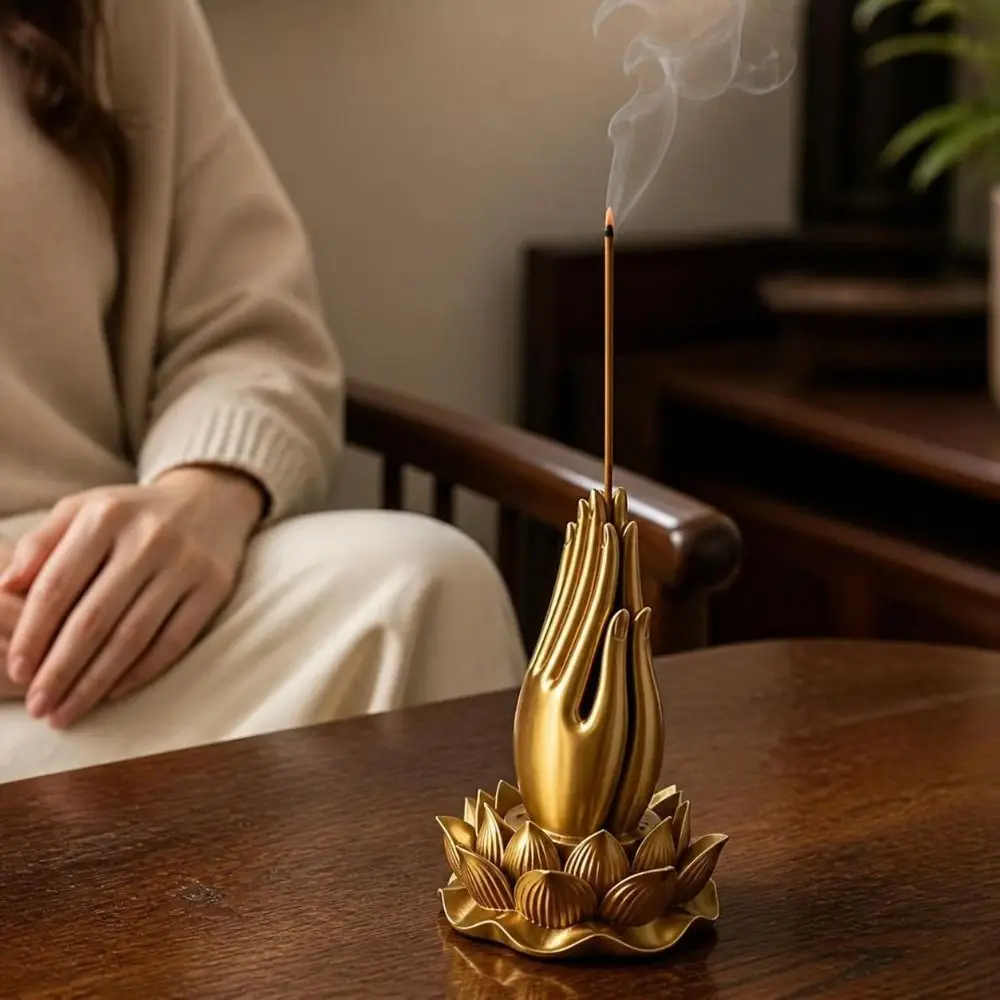 3D Printed Lotus Hand Incense Holder Lotus-Base Praying Hand Tabletop Incense Base Simulated Vintage