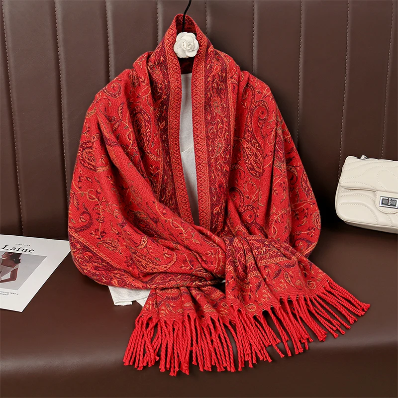 National Style Tassel Carpet Thick Winter Warm Shawl Wrap Jacquard Scarf Female Scarf Cape Shawl