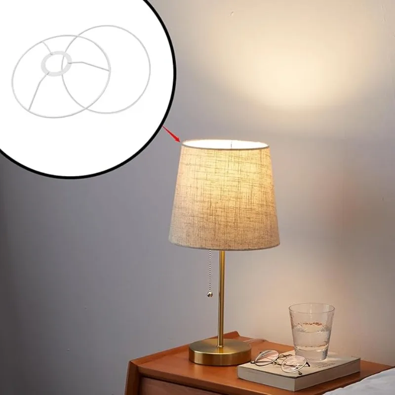 E27 Lamp Shade Ring Frame with European Fitter, 1Pack Lampshade Holder Wire Frame DIY Drum Ring for Table Floor Lamp White
