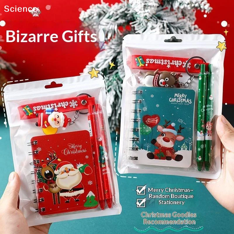 Christmas 3 In 1 Stationery Set Notebook Gel Pen Keychain Santa Snowflake Design Holiday Gift For Kids