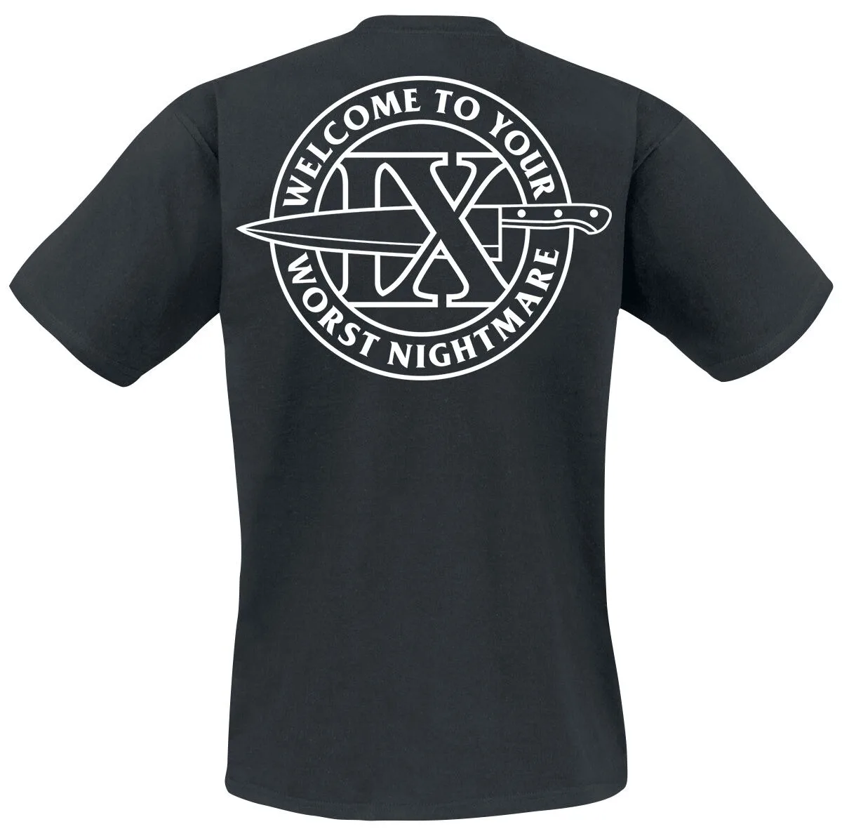 Ice Nine Kills Dual-Sided Unisex T-shirt Repeated Logo & Knife Emblem Print Casual Tee