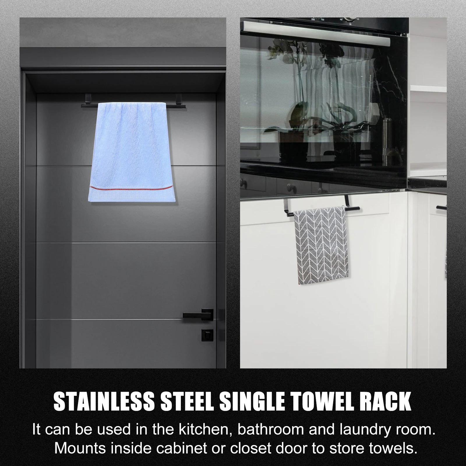 

2 Pcs Stainless Steel Single Rod Towel Rack Modern Wall Mounted Bathroom Door Holder Paper Towel Storage Racks Kitchen Utensil