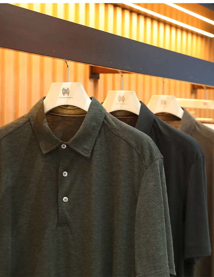 2026 summer new business casual black technology cationic wool blend anti-wrinkle short-sleeved POLO shirt