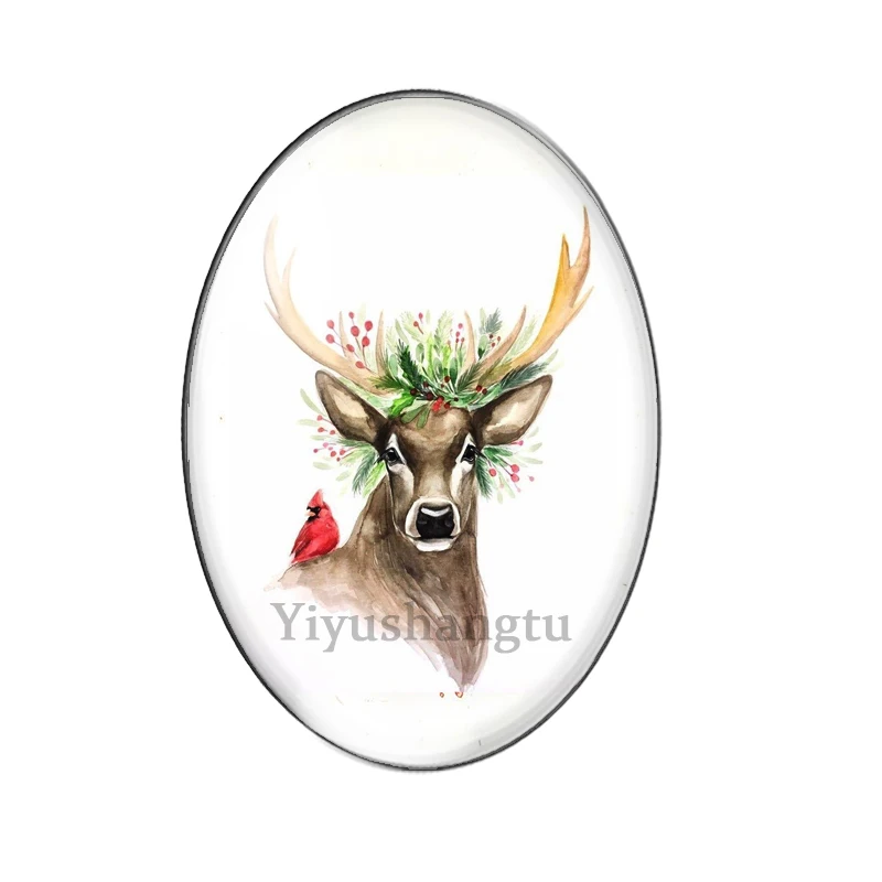 Cute deer Antlers flower arranging christmas animal 13x18mm/18x25mm/30x40mm Oval photo glass cabochon flat back Making findings