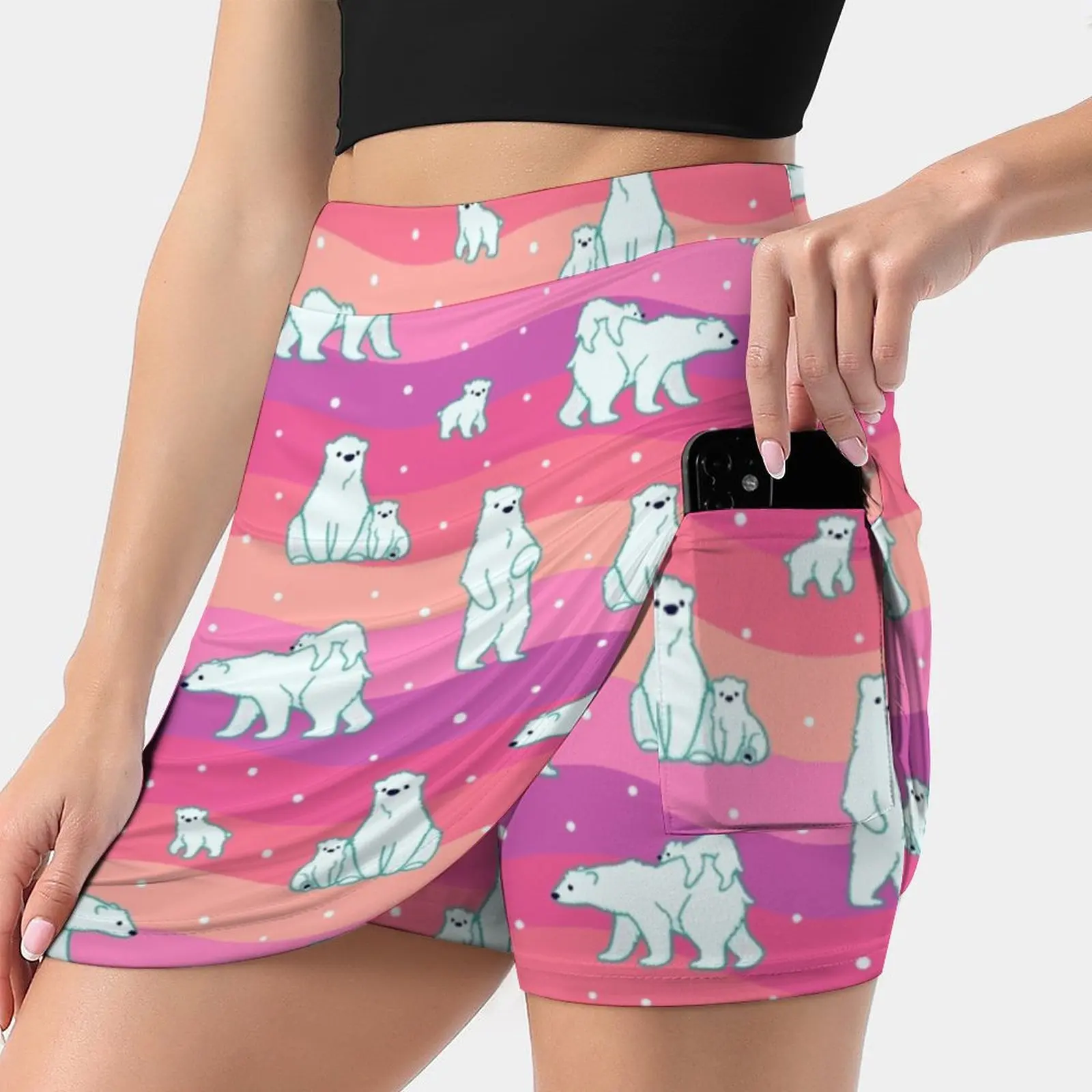 Polar Sunset Women's skirt Mini Skirts A Line Skirt With Hide Pocket Polar Bear Bear Bears Cute Pattern Patterns Polar Arctic