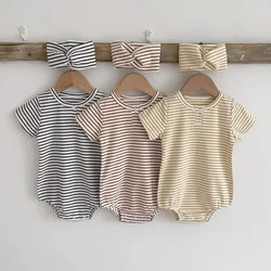 MILANCELSummer Baby Clothes Toddler Boys One Piece Striped Infant Bodysuit with Headband