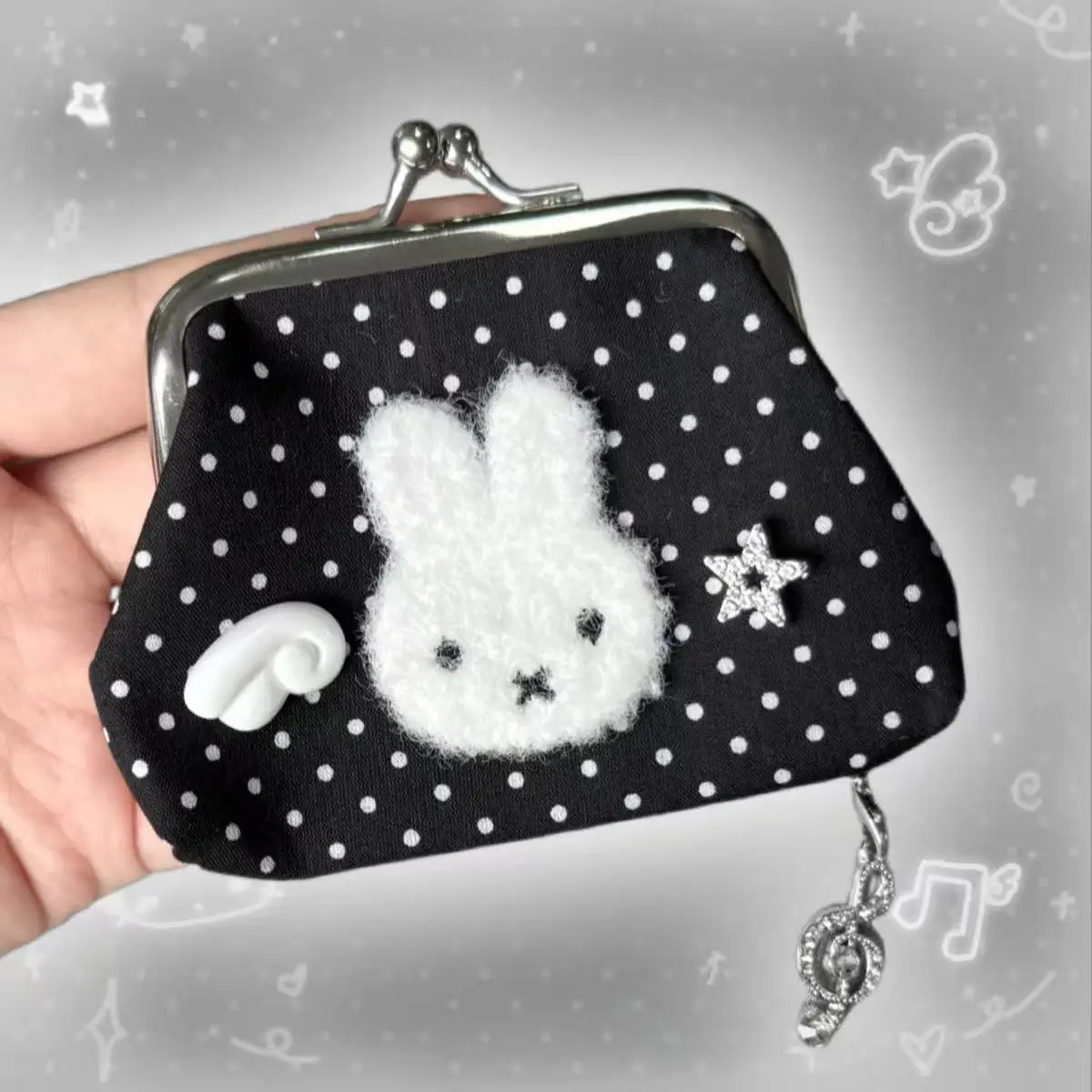 Cute Miffy Rabbit Polka Dot Handmade Angel Wing Vintage Y2K Star Note Mini Earphone Bag Coin Purse Girly Portable Kawaii Lovely - view 3