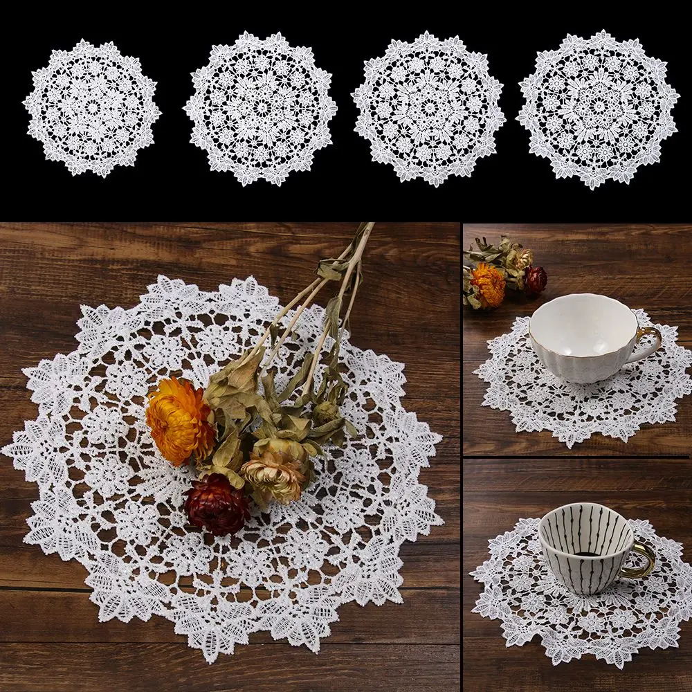 Wedding Doily Round Shape Embroidery Table Cloth Cotton Napkin Coasters for Kitchen Table