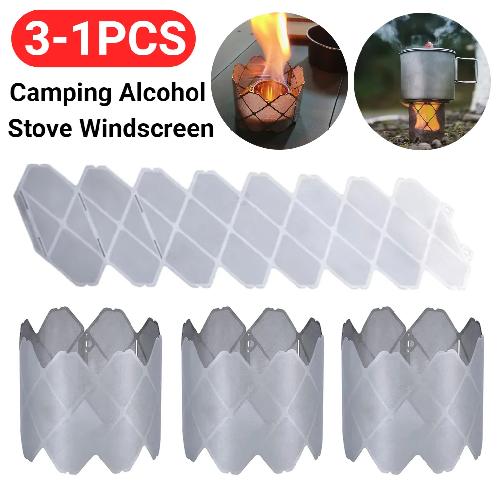 1-3PCS Outdoor Stove Windscreen Stainless Steel Portable Alcohol Stove Rack Camping Stove Windshield for Outdoor Camping Hiking