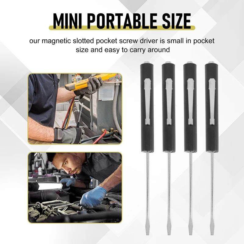 10 Pieces Pocket Screwdriver Mini Tops And Pocket Clips Pocket Screwdriver Magnetic Slotted Pocket Screw Driver