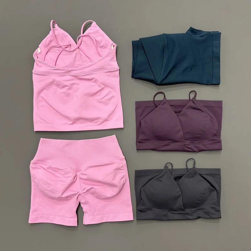 2Pcs Gym Set Women Breathable Cross Waist Vision Flares Tracksuit Seamless Twist Front Longline Top Yoga Fitness Workout Suit