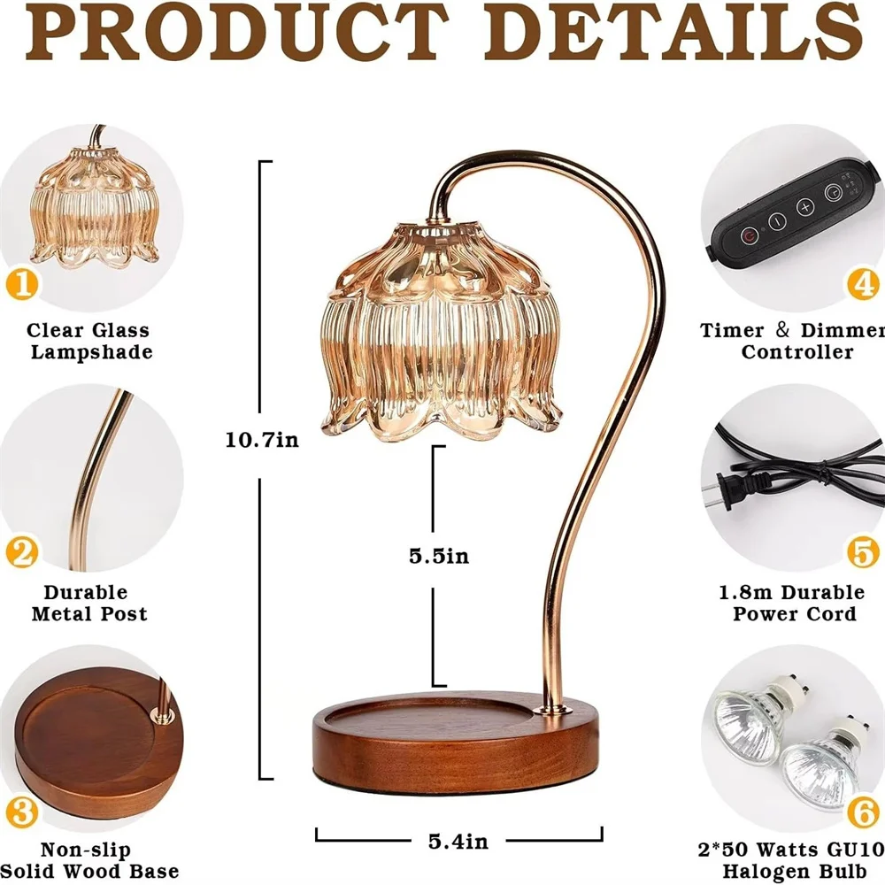 Candle Warmer Lamp Petal Shape Retro Lamp Candle Tray Home Decoration Aromatherapy Light Night Light Desk Decor Lighting