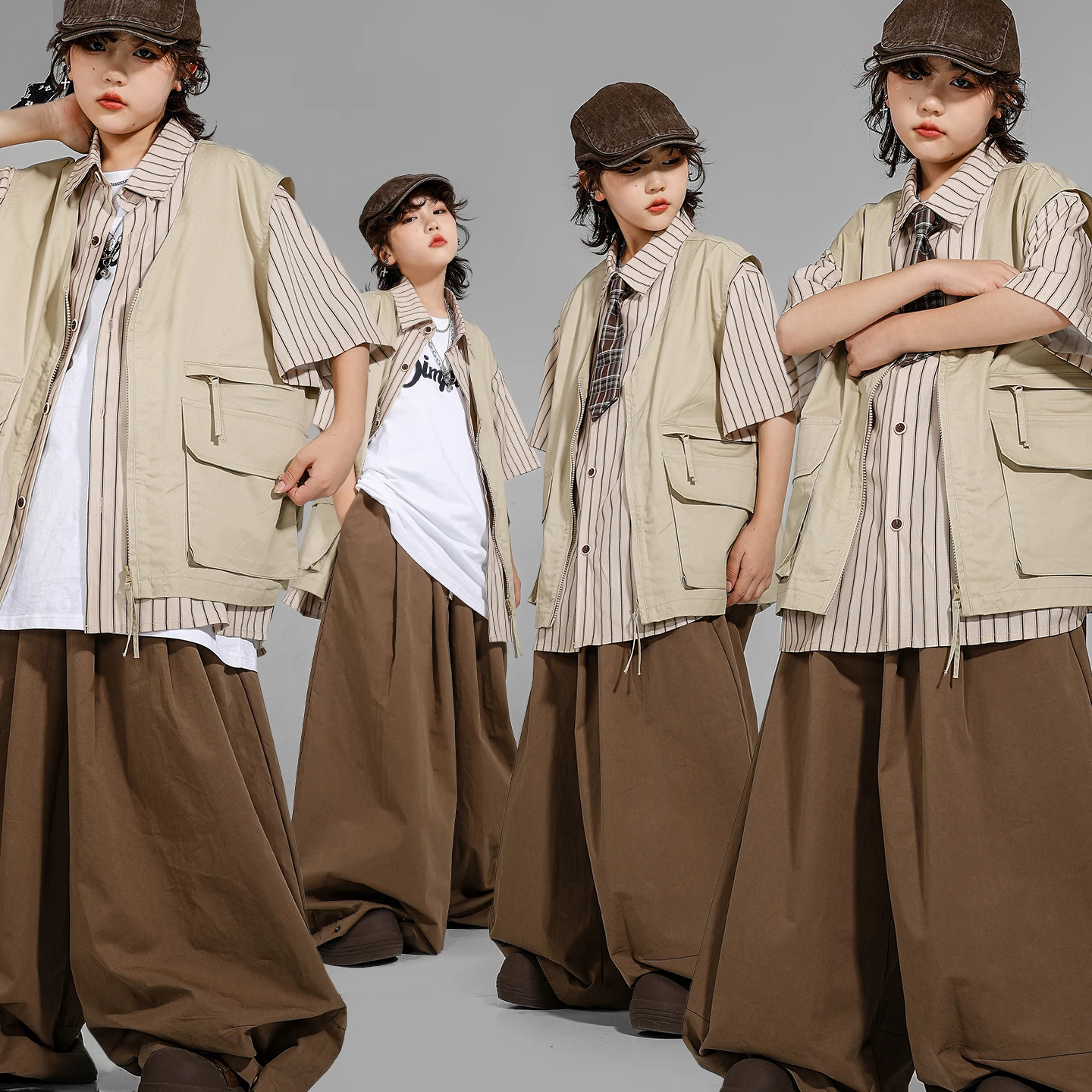Hip Hop Outfit Jungen T-shirt Baggy Cargo Hosen Street Dance Capri Kurze Mädchen K-pop Jazz Kostüm Kind Kleidung Set kinder Streetwear