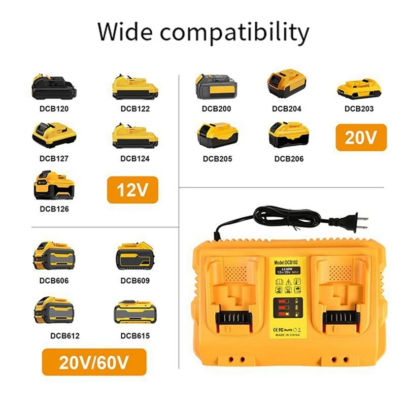 DCB102 Battery Charger Replacement For Dewalt 12V/20V Max Rapid Battery Charger US Plug