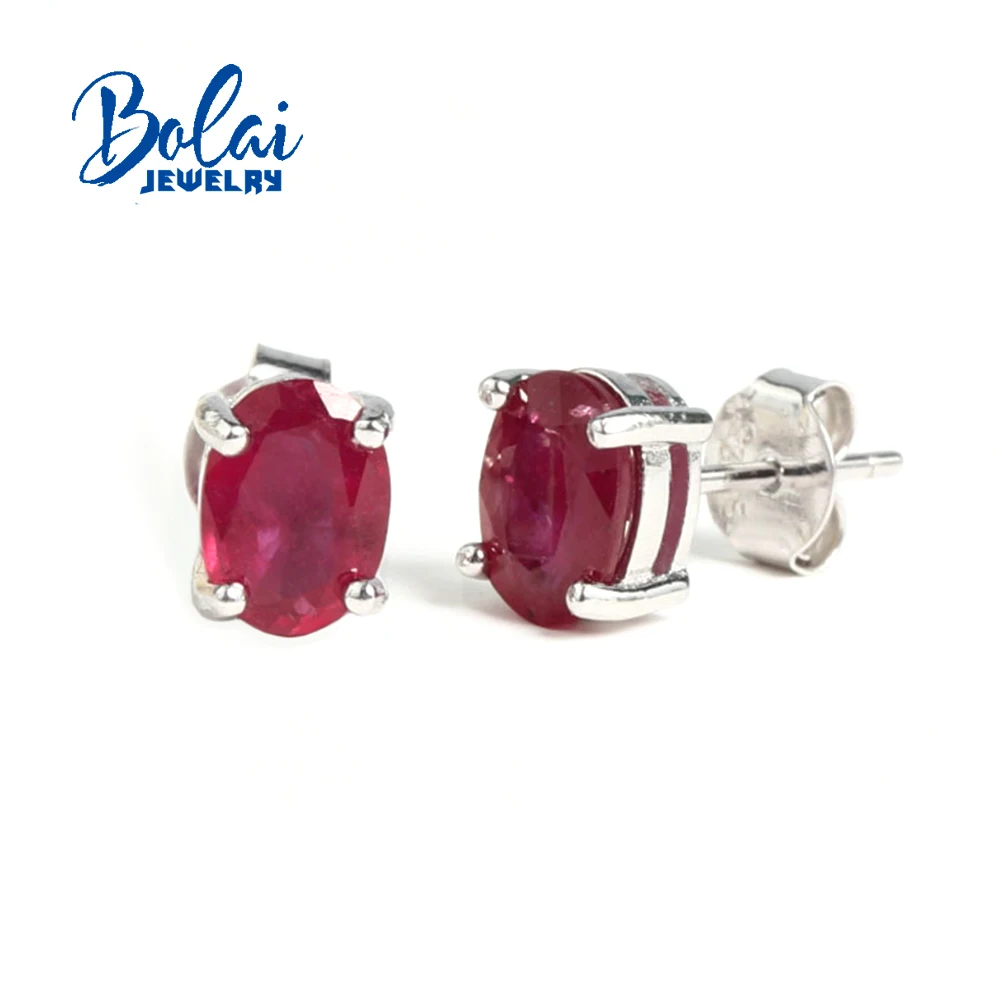 Simple design S925 silver stud earrings natural filled ruby oval 5*7mm real gemstones fine jewelry for women's birthday gift