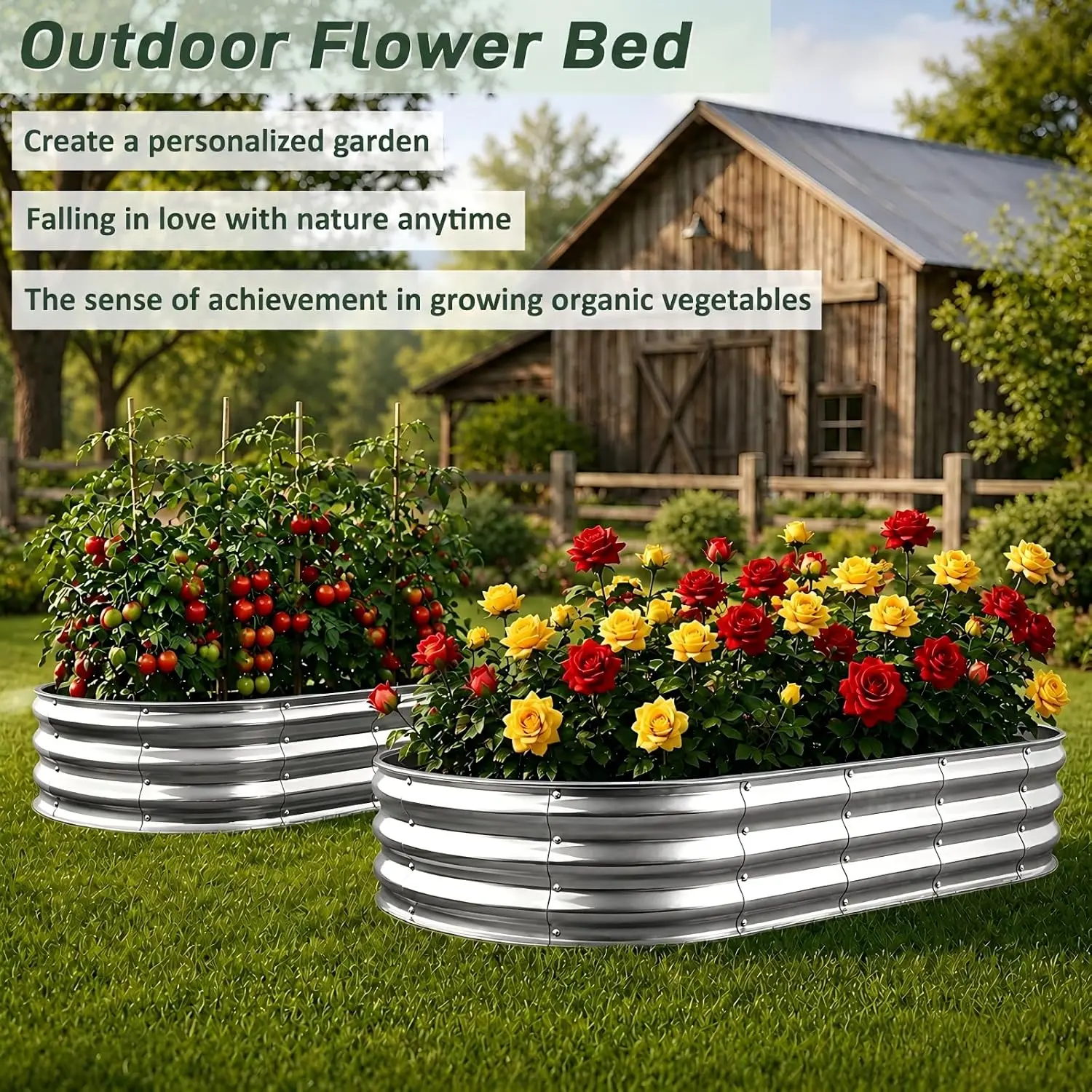 Oval Large Metal Raised Garden Bed Kit, Galvanized Outdoor Planter Boxes for Vegetables, Fruits and Flowers, Easy-Assembly Garden Box, Silver, 6x3x1 FT, 1 Piece