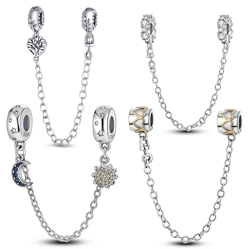 Cadena de Seguridad de Plata de Ley 925 Brillante y Transparente, Cuentas de Cadena de Seguridad de Plata, Compatibles con Pulseras Originales, Joyería DIY