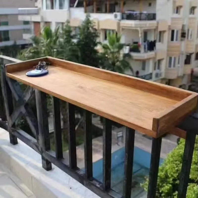 More Design Latest Balcony Furniture Wooden Top with Metal Legs Rectangular Swimming Pool Wooden Garden Restaurant Outdoor Table