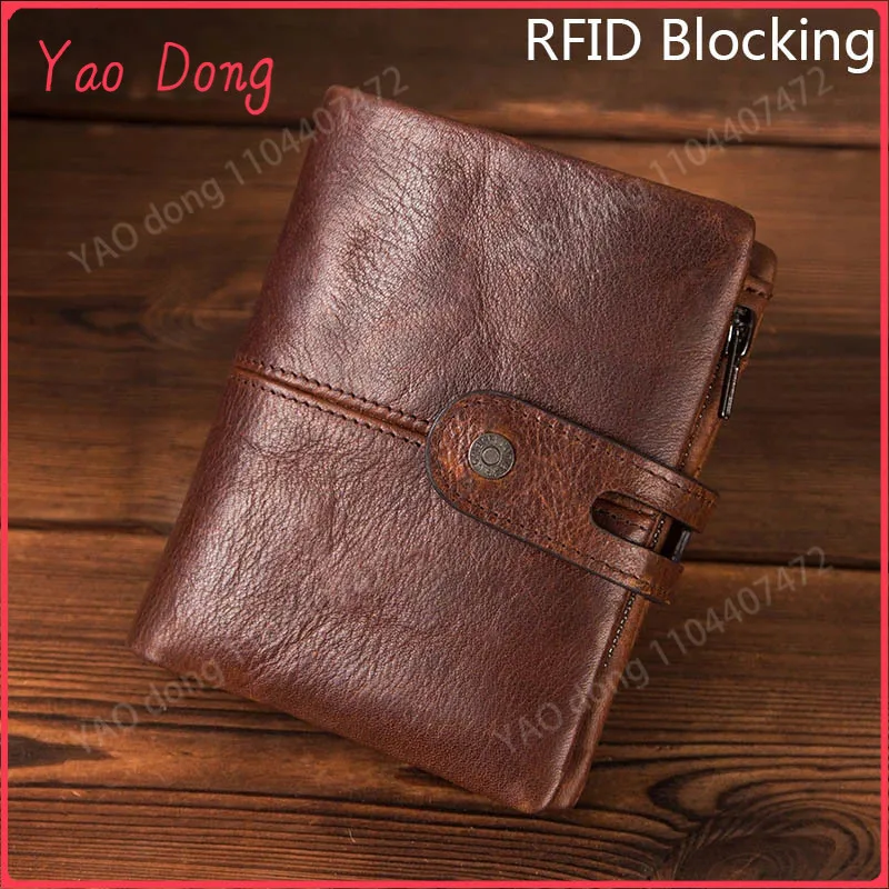 Yao Dong RFID Blocking Men Wallets Crazy Horse Leather Short Coin Purse Hasp Design Wallet Cow Leather Clutch Wallets Carteiras