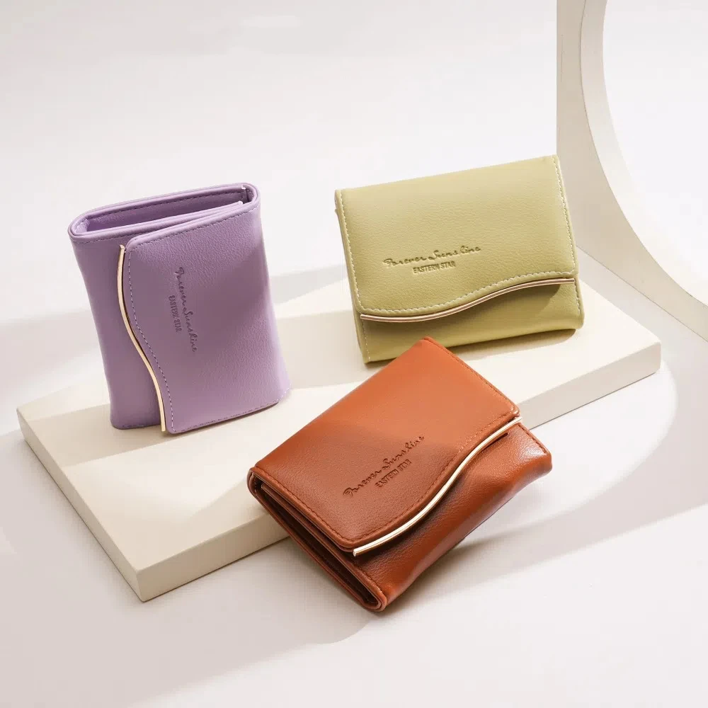 New Ultrathin Short Wallet Multiple Card Slots Solid Color Coin Bag PULeather Money Bag Women