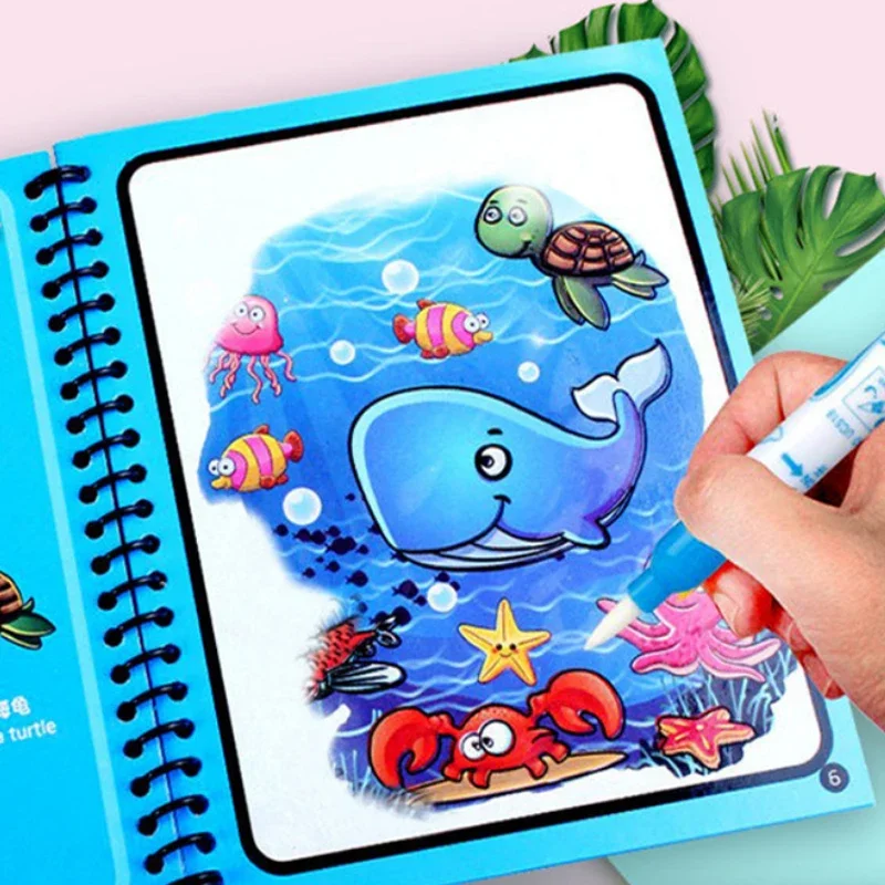 2023 livro de colorir reutilizável água mágica imagem desenho livro sensorial educação precoce para crianças presente aniversário montessori brinquedos presente