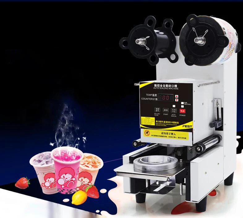 Automatic Sealing Machine Milk Tea Cup Sealer for Soya-Bean Milk Pearl Tea Shop Commercial Plastic Cup Sealing Machine FW-95