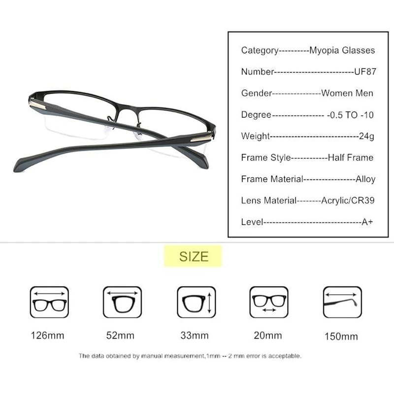 Okulary dla krótkowzroczności Okulary retro Męskie pełnoklatkowe okulary optyczne dla krótkowzroczności Wykończone okulary do niebieskiego światła -0,5 do -6,0 Okulary fotochromowe — zdjęcie 4