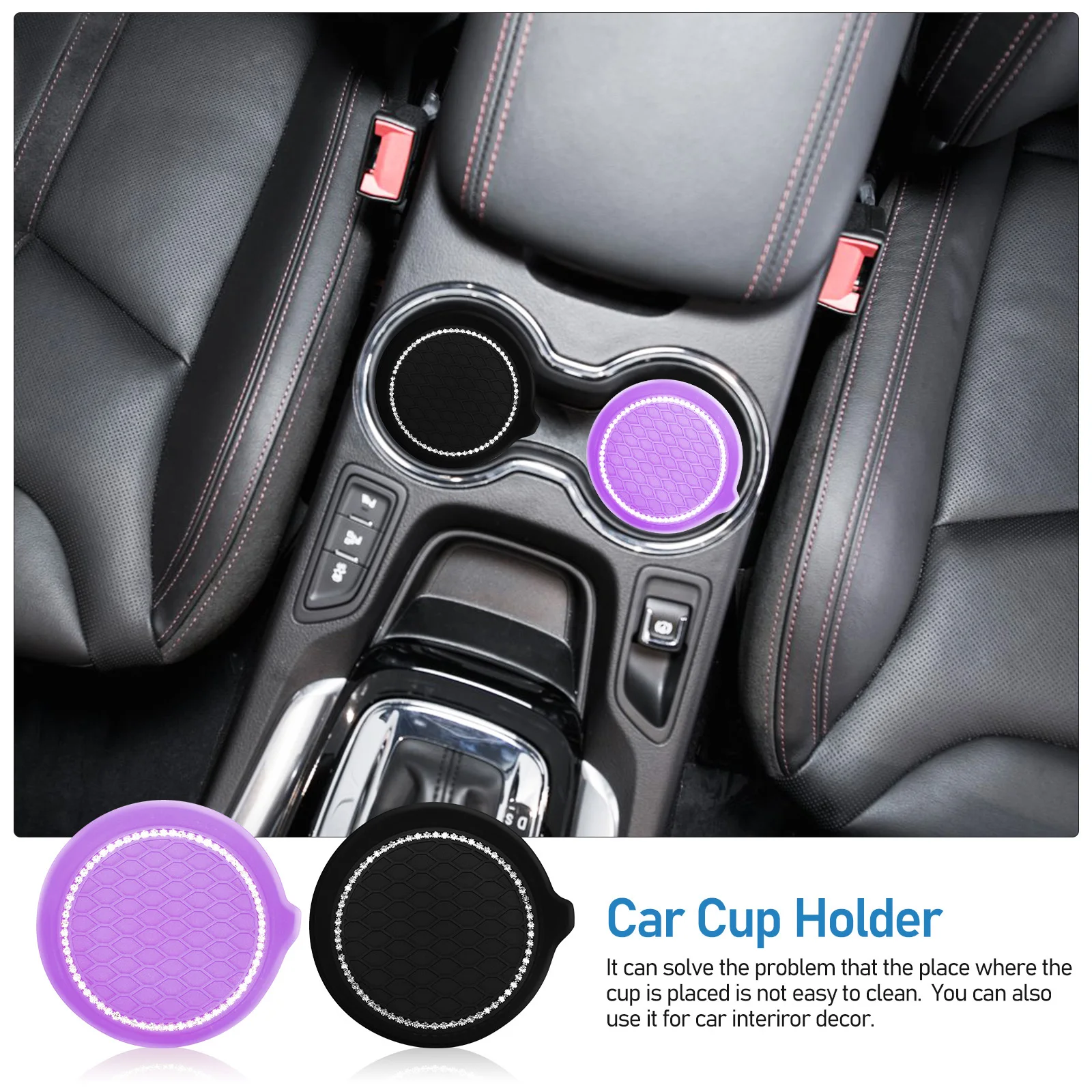

4pcs Car Cup Holder Coasters Anti-Skid Silicone Rhinestone Decor Universal Fit For Auto Interior Bling Drink Mat Automotive Cup