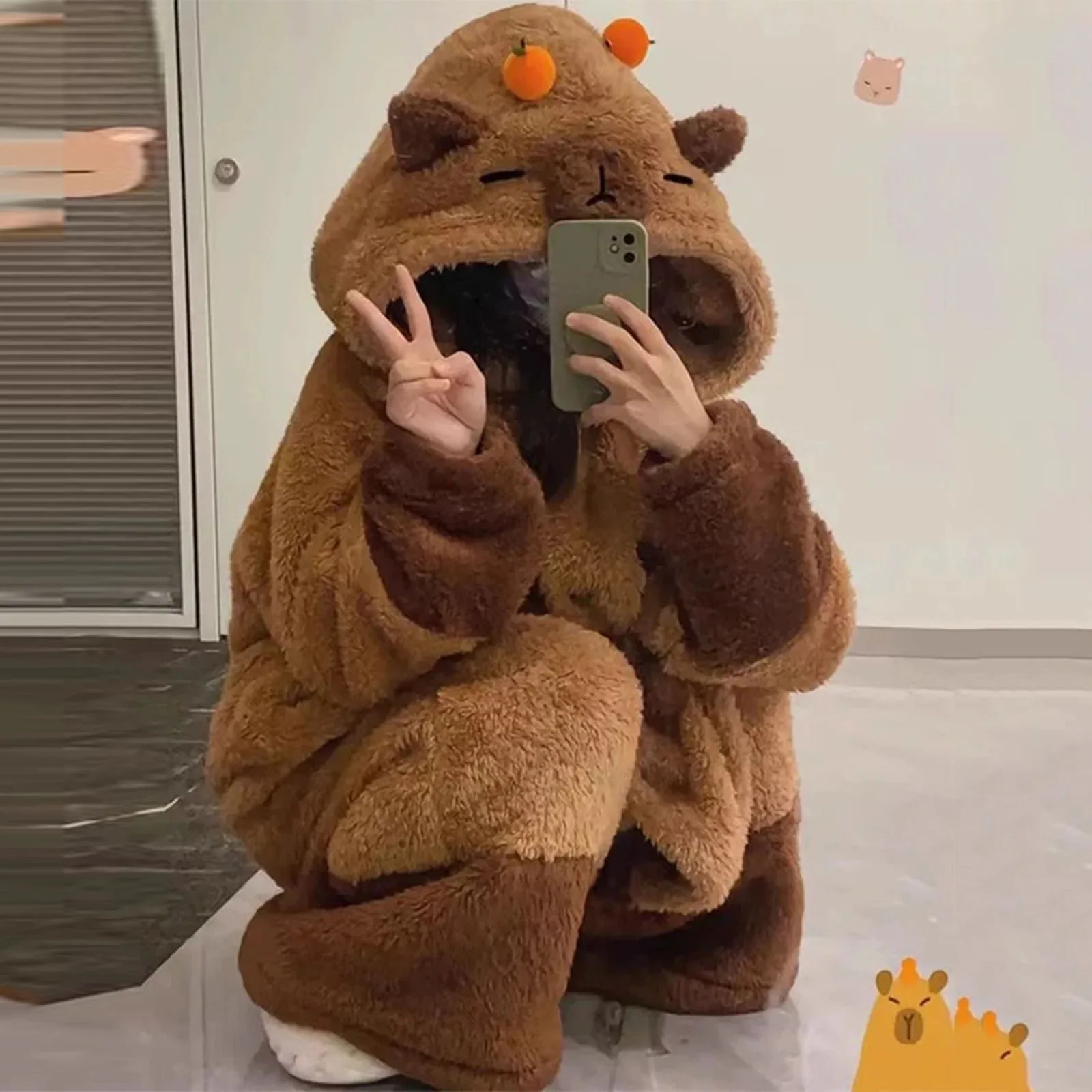 Cartoon Capybara Bathrobes Soft Animals Blanket Unisex For Adult Coral Velvet Warm Cosplay Costume Loose Onesie Pajamas robe