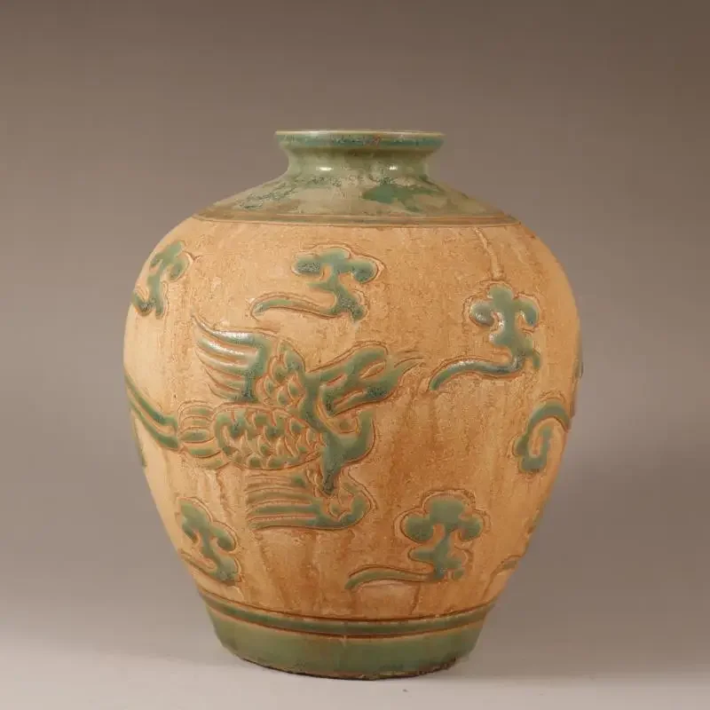 Ancient Planter Yellow Ceramic Vases Terracotta Chinese Antique Porcelain Vase Song Phoenix Carved Vase Home Decoration