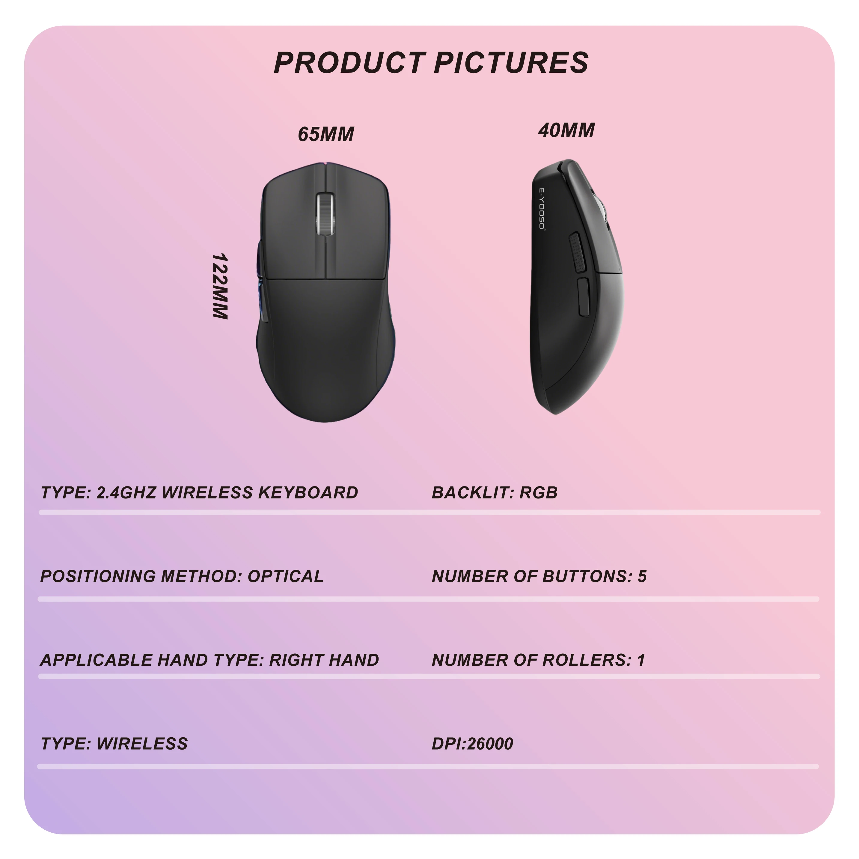 PAW3395 Ergonomic Sensor Light Weight 4K Polling 5 Programmable Buttons Wireless PC Gaming Mouse Tri-Modes Rechargeable Gamers