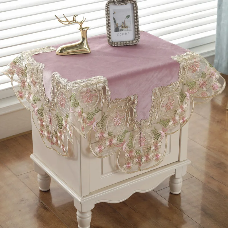 Pink European style princess style lace lace bedside table cover, tablecloth, coffee table cloth, refrigerator