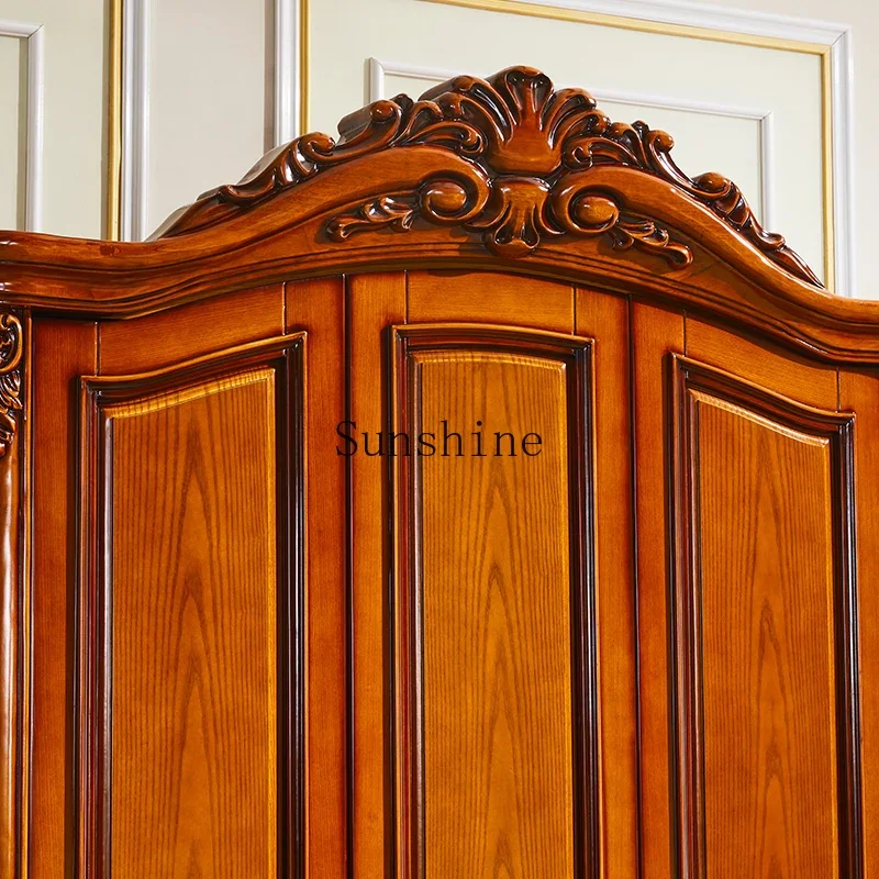 European full solid wood carving flower large wardrobe three or four bedroom wardrobe T*