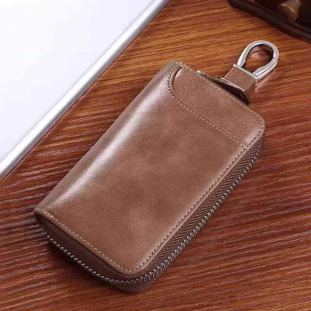 Multi-functional Retro Key Organizer Pouch PU Leather Portable Key Storage Pouch Large Capacity Zipper Key Case Commuting Use