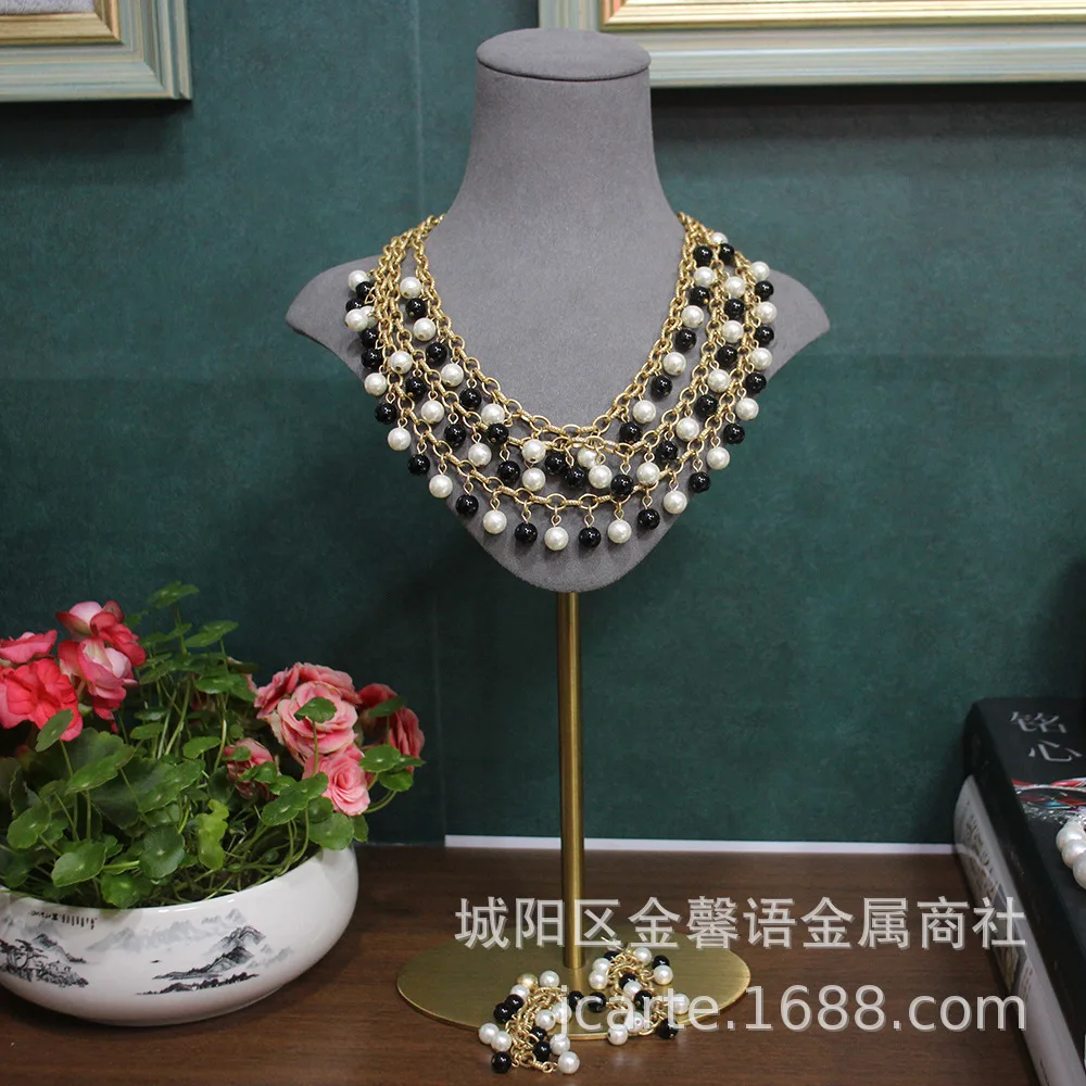 Necklace and Earring Set Vintage Style Heavy Craft Handmade Beaded Sweater Chain Shoulder Sweeping Earrings