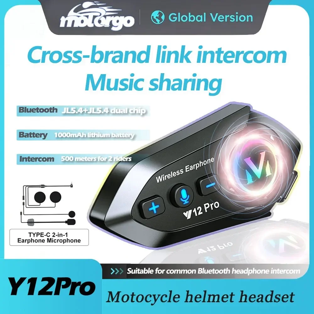 Universal Pair Motorcycle Helmet Intercom Dual-Core 5.4 Chip 500M Distance IPX6 Waterproof Music Sharing Headphone 2 in 1 Mic